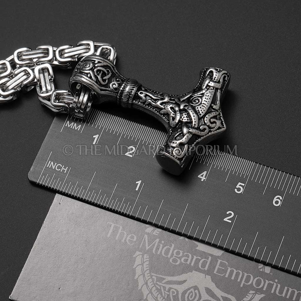 Viking Necklace Thors Hammer With Byzantine Chain Stainless Steel