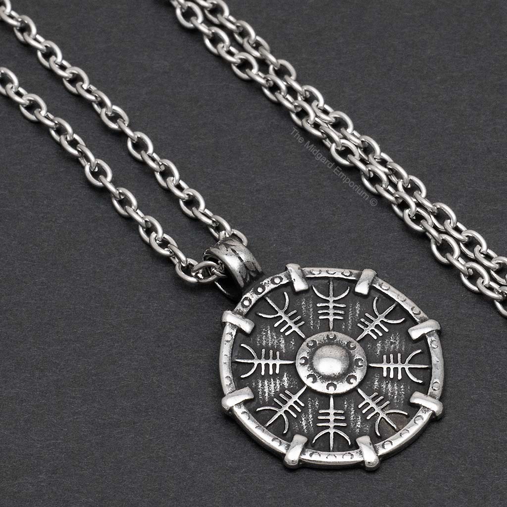 Stainless Steel Viking Aegishjalmr Shield Necklace