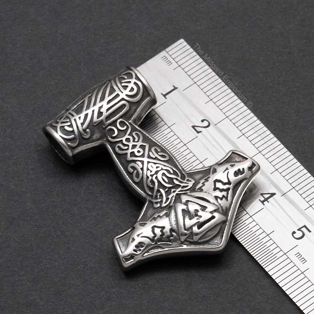 Stainless Steel Viking Wolf Thors Hammer Necklace