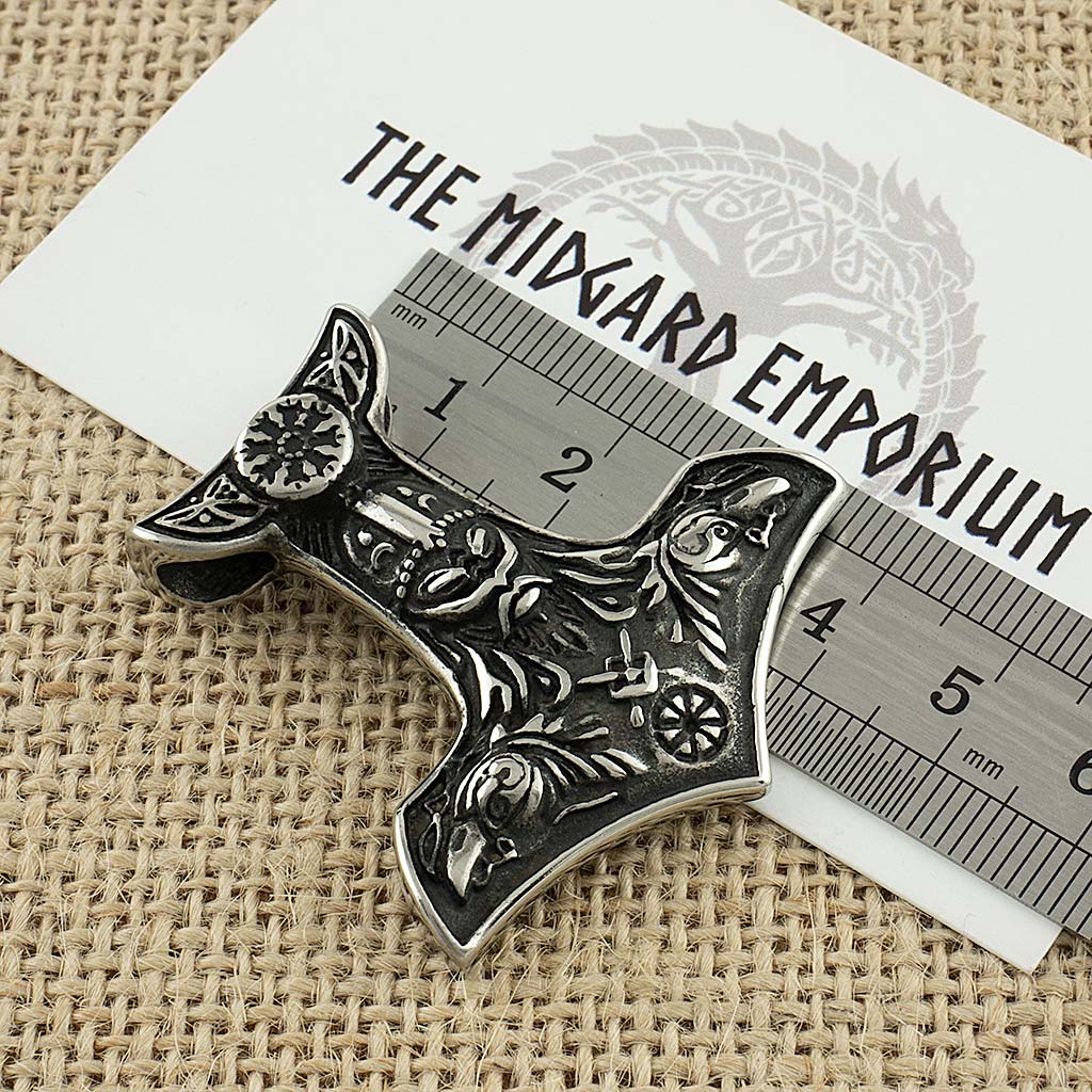 Stainless Steel Viking Raven Thors Hammer Necklace - The Midgard Emporium