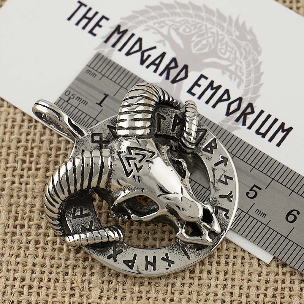 Stainless Steel Viking Rams Skull Necklace