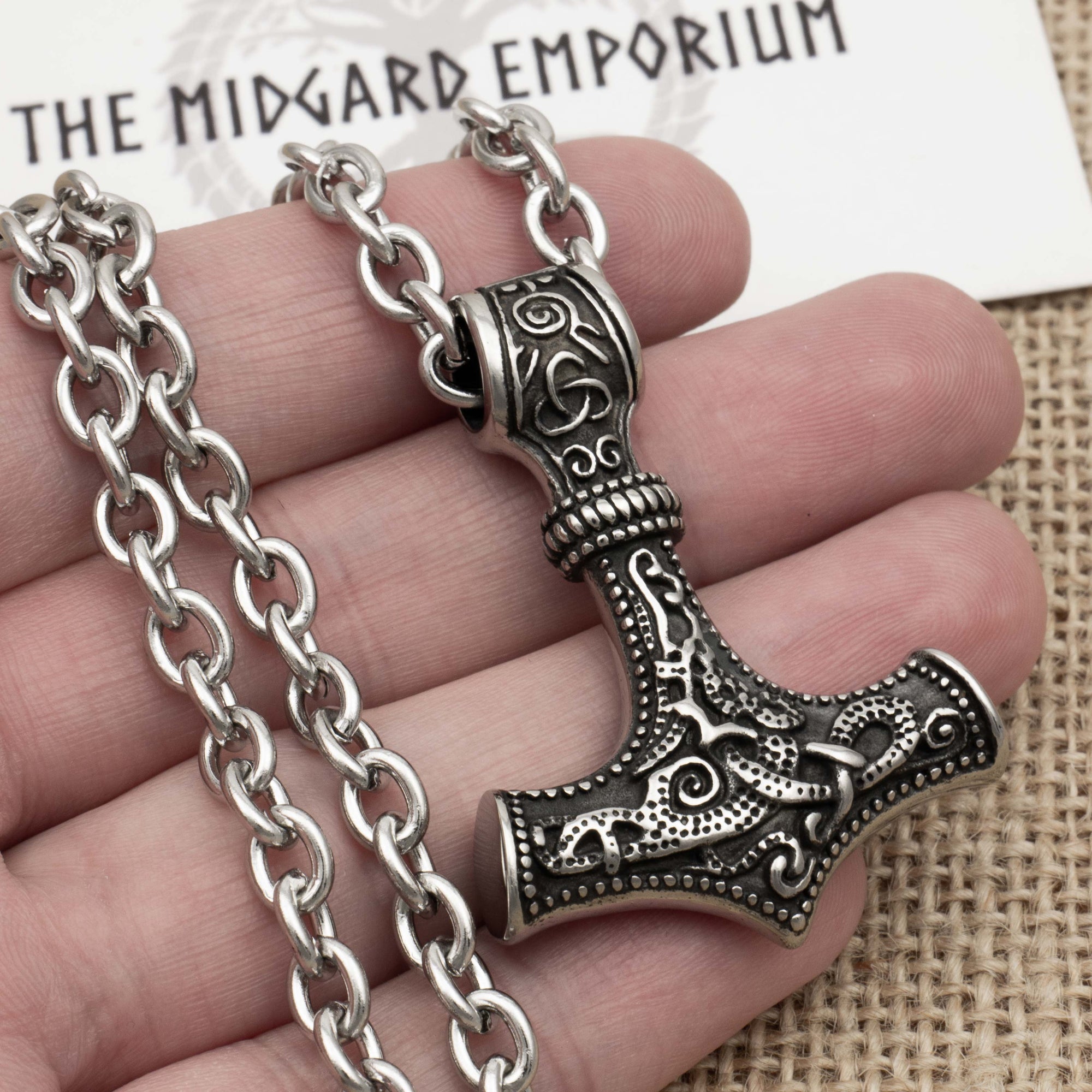 Stainless Steel Viking Thors Hammer Necklace