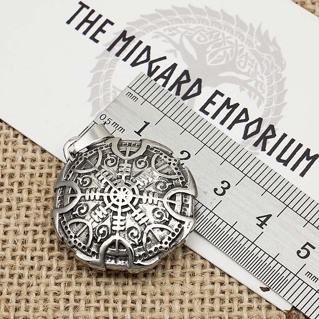 Stainless Steel Viking Helm of Awe Shield Necklace