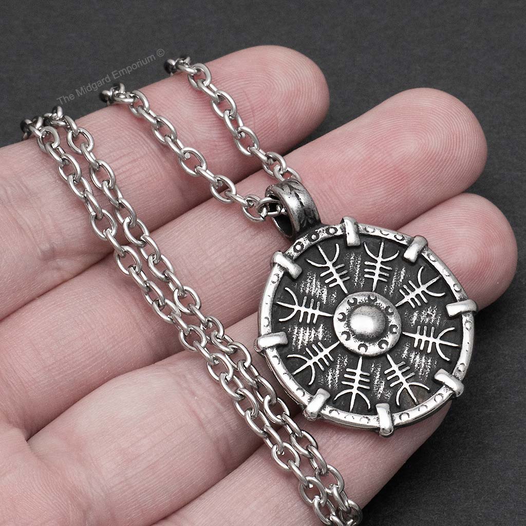 Stainless Steel Viking Aegishjalmr Shield Necklace