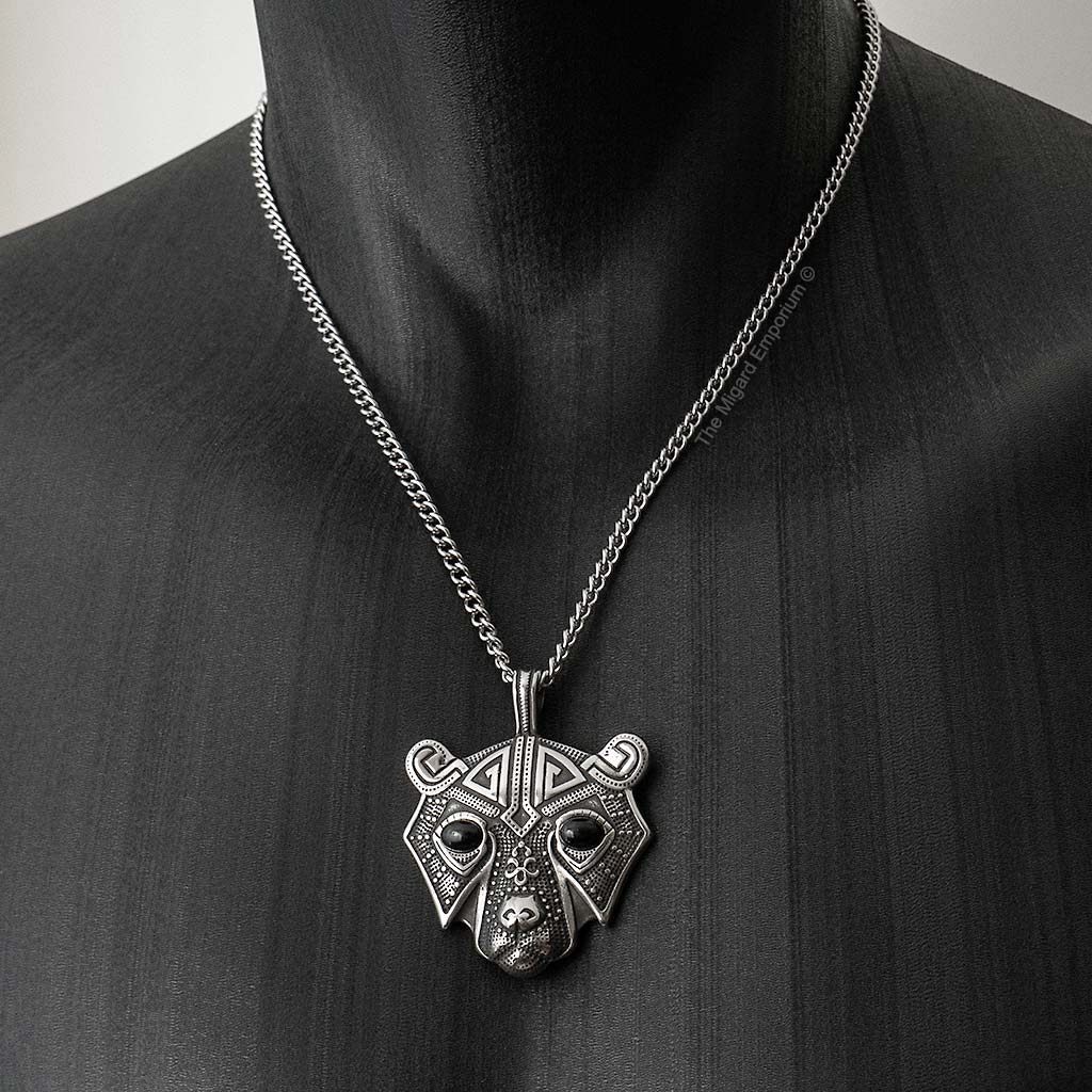 Stainless Steel Viking Bear Head Necklace