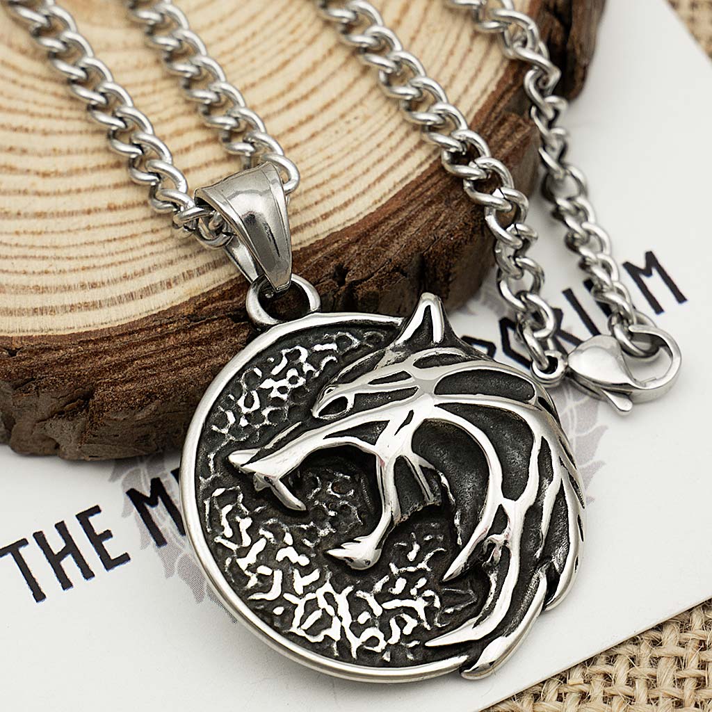 Stainless Steel Small Witcher Wolf Medallion Necklace - The Midgard Emporium