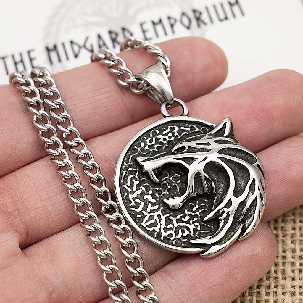 Stainless Steel Small Witcher Wolf Medallion Necklace - The Midgard Emporium