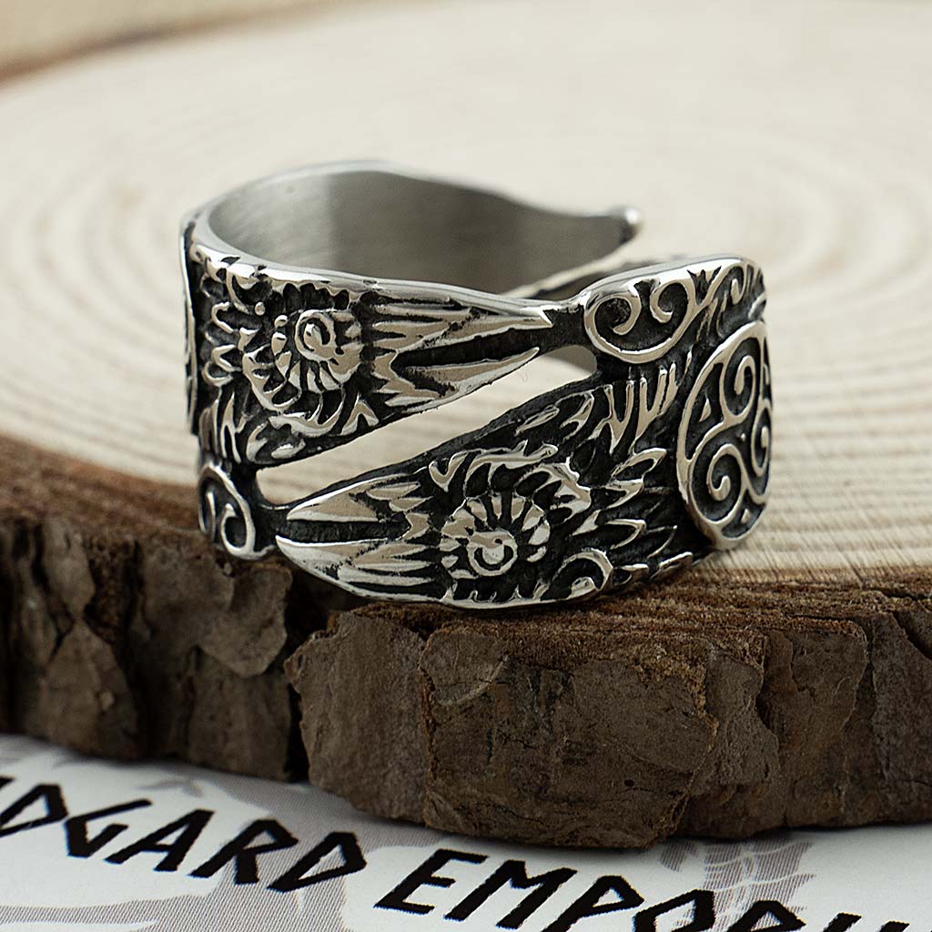 Stainless Steel Viking Raven Ring Adjustable